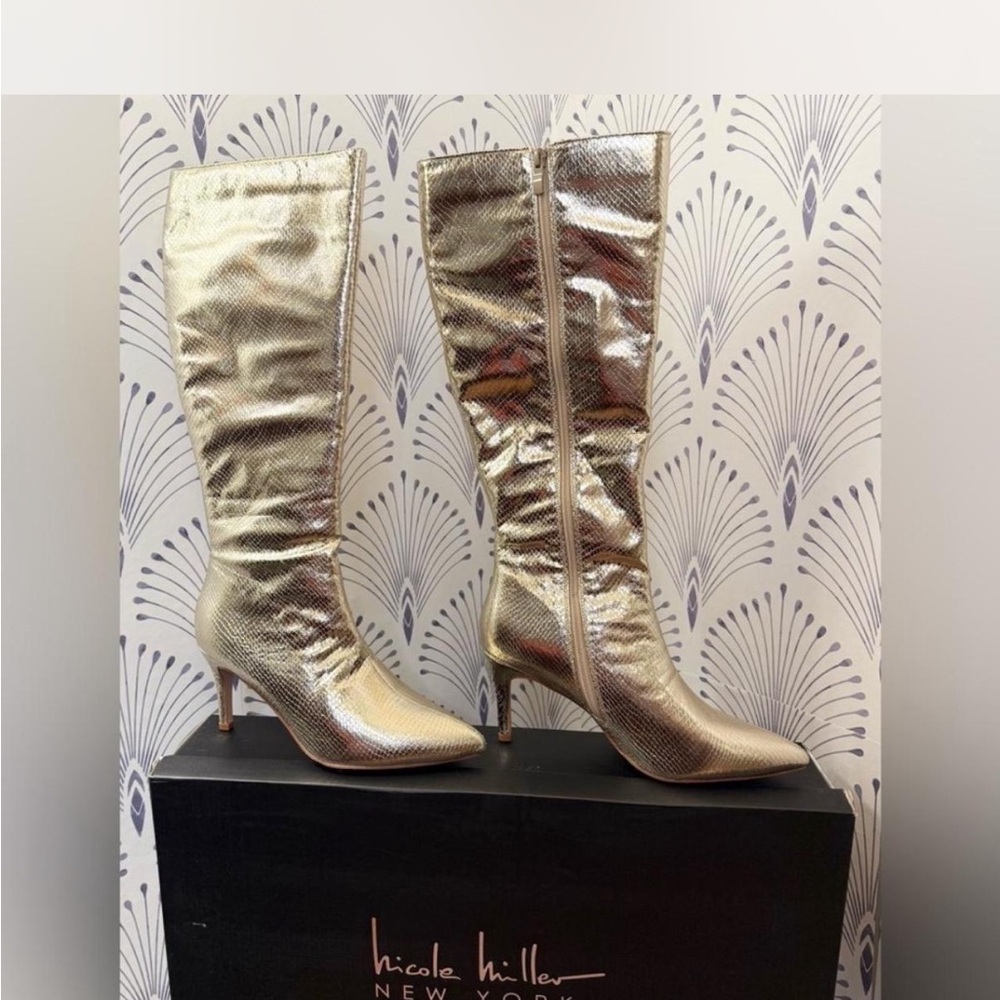 Nicole Miller Metallic Gold Heeled Boots BRAND NEW SIZE 9